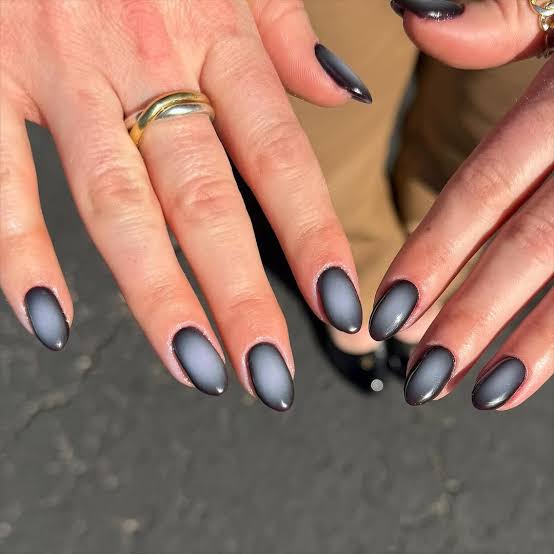 Medium Oval Matte Grey Aura Nails — Classy Aura Nails