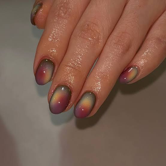 Medium Oval Smoky Grey Aura Nails, Glossy — Classy Aura Nails