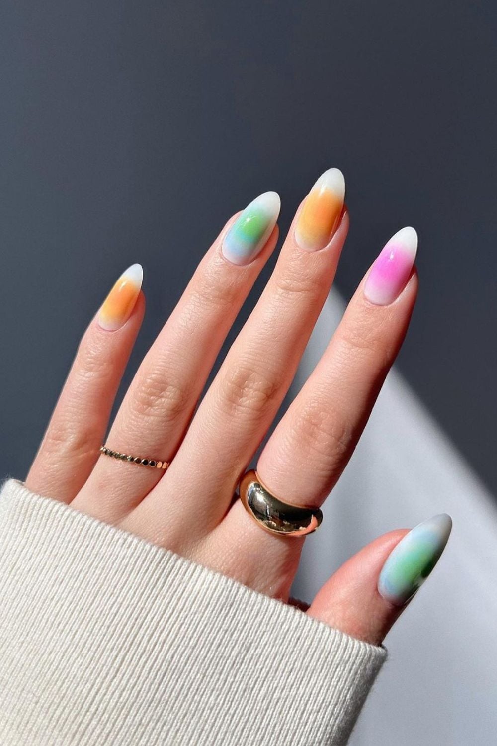 Medium Oval Rainbow Gradient Nails — Classy Aura Nails