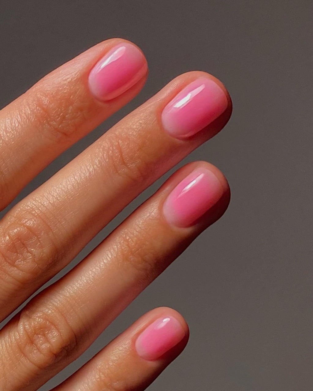 Short Oval Bright Pink Jelly Nails — Classy Aura Nails