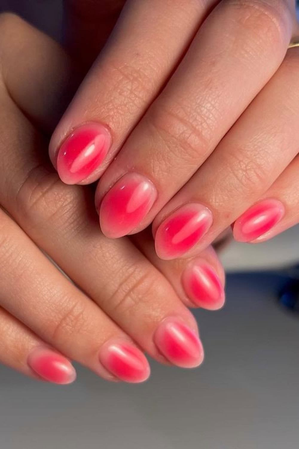 Short Oval Pink White Aura Nails — Classy Aura Nails