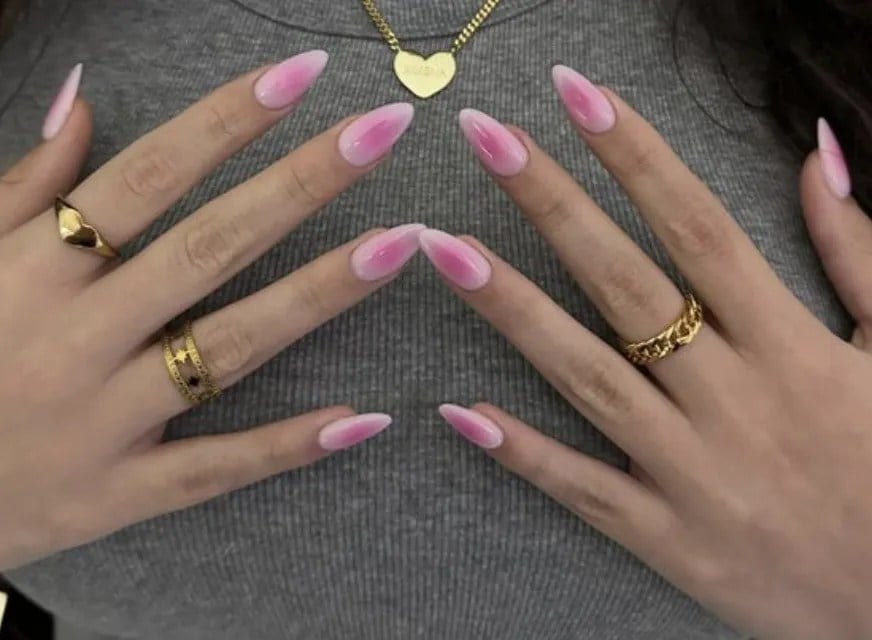 Medium Almond Bright Pink Aura Nails — Classy Aura Nails