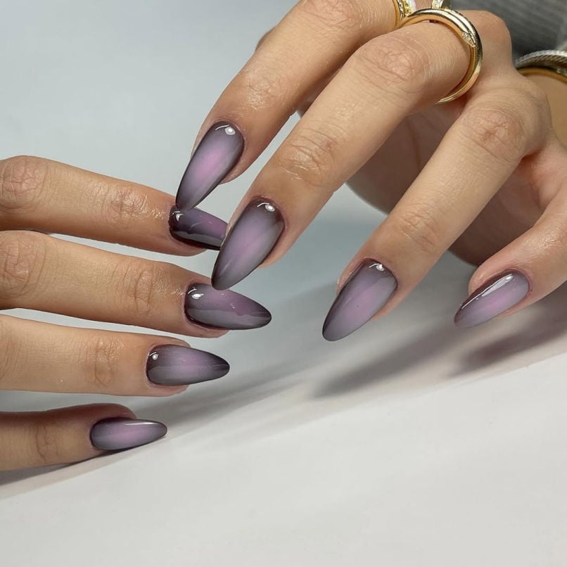 Long Almond Purple Pink Shimmer Nails — Classy Aura Nails