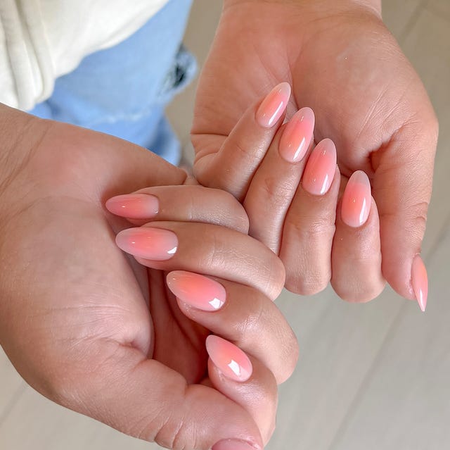 Medium Almond Peach Nude Shimmer Nails — Classy Aura Nails