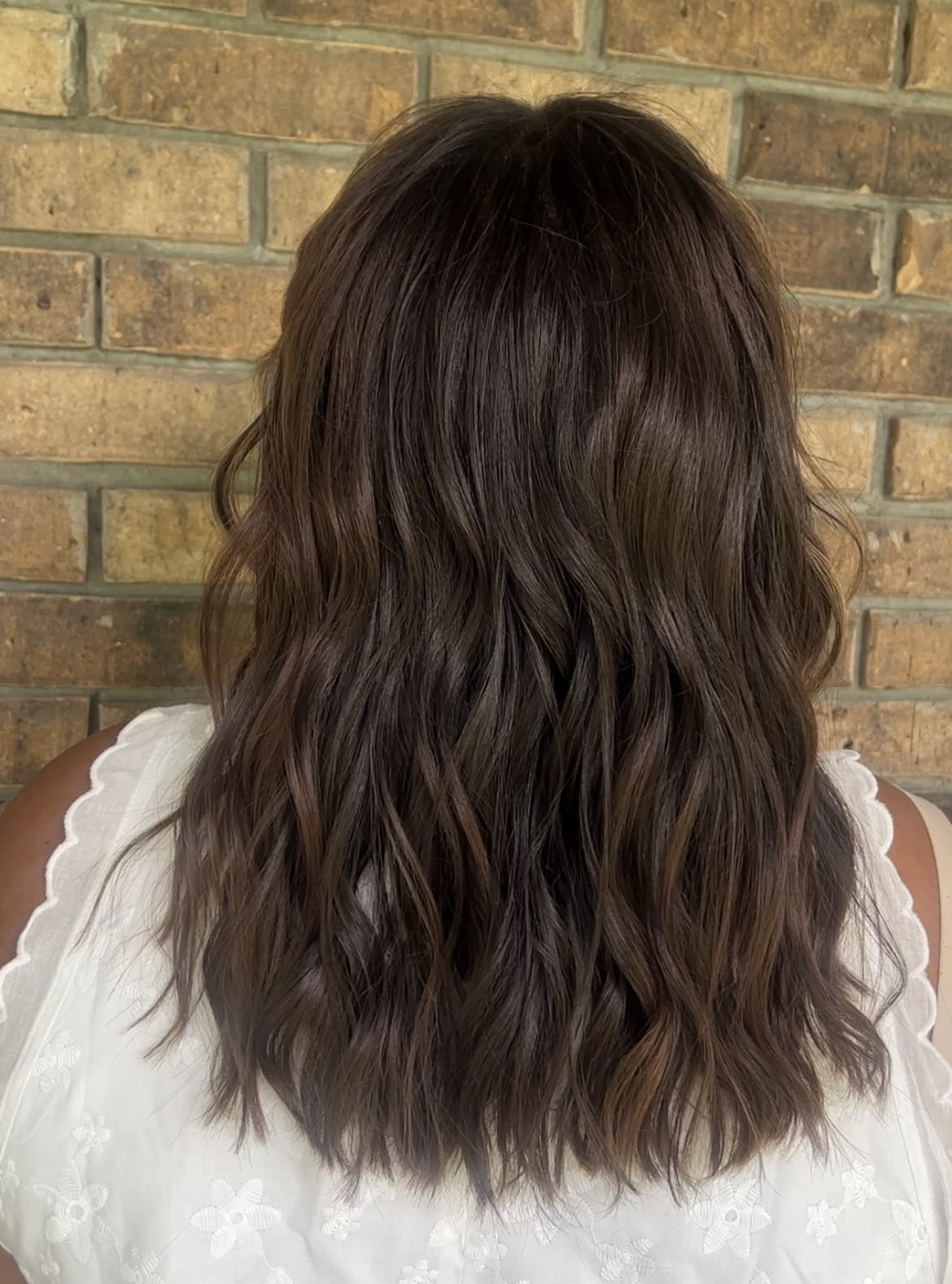 White Top with Lace Trim and Wavy Dark Hair White Top with Lace Trim and Wavy Dark Hair — Classy Babylights
