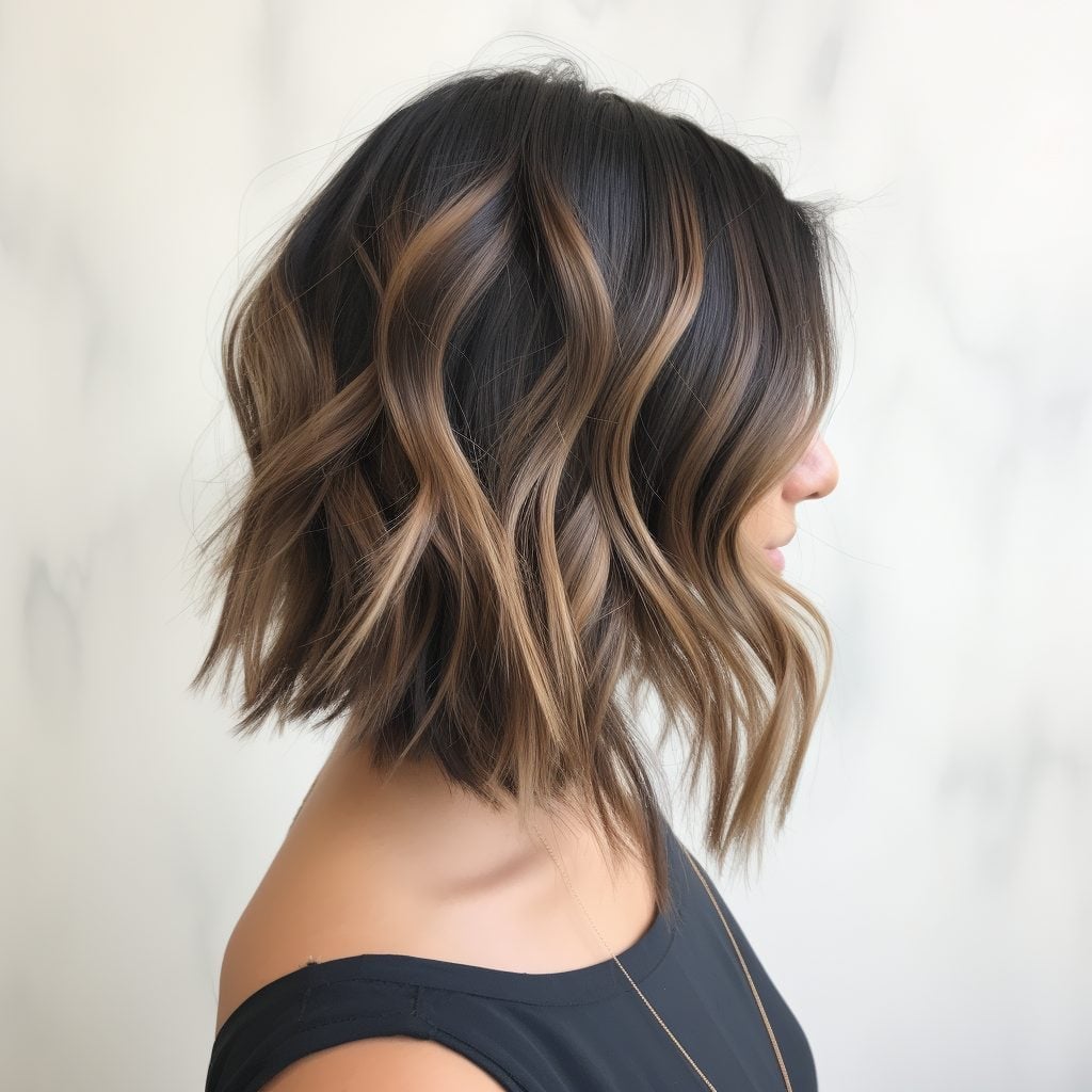 Collarbone Bob Undone Waves Dark Brown — Classy Balayage Bob