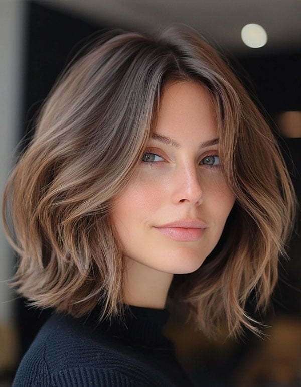 Chin Bob Side Swept Fringe Subtle Balayage — Classy Balayage Bob