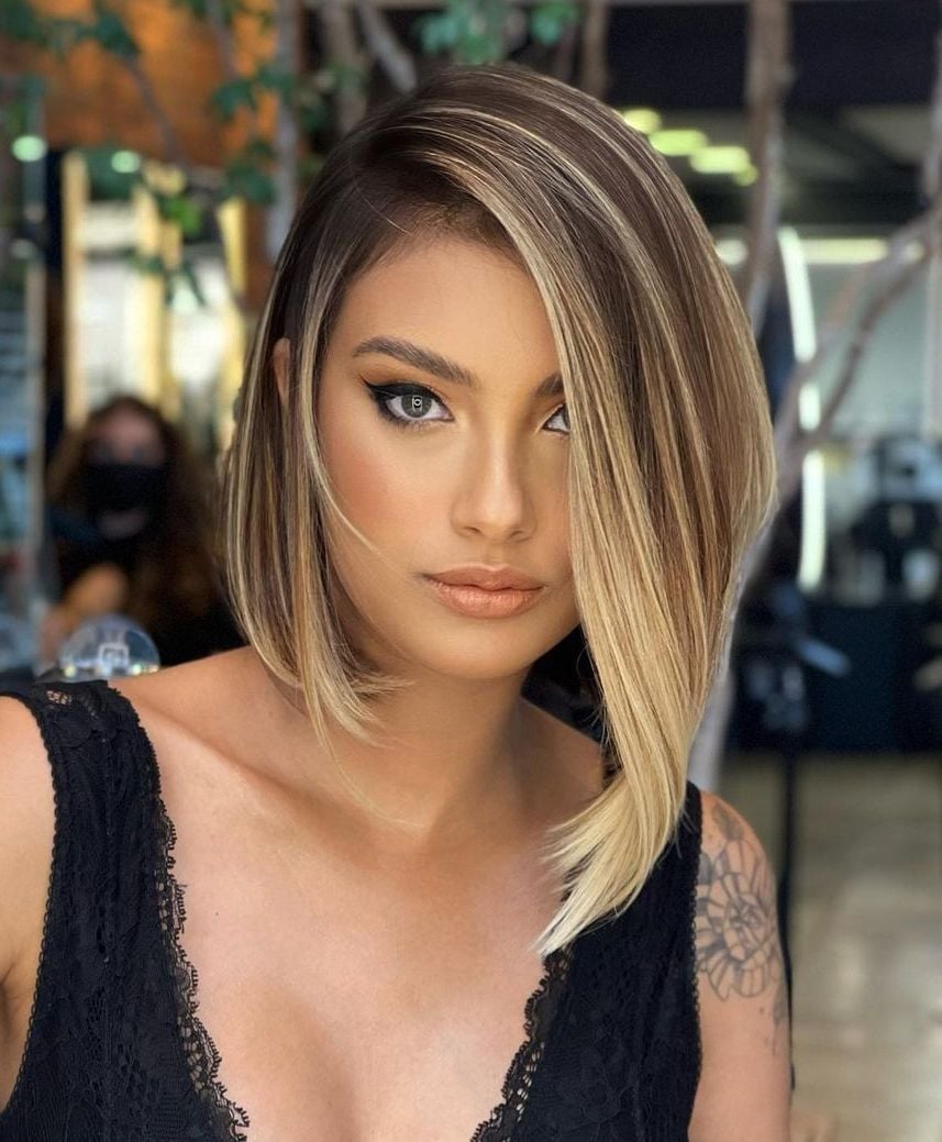 Asymmetrical Chin Bob Blonde Balayage — Classy Balayage Bob