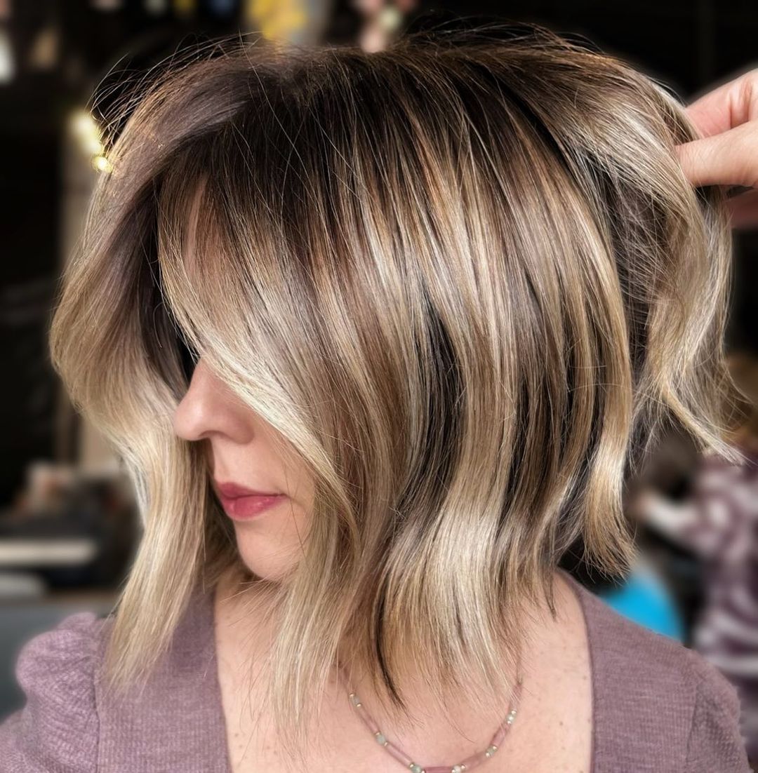 Layered Chin Bob Caramel Balayage Profile — Classy Balayage Bob