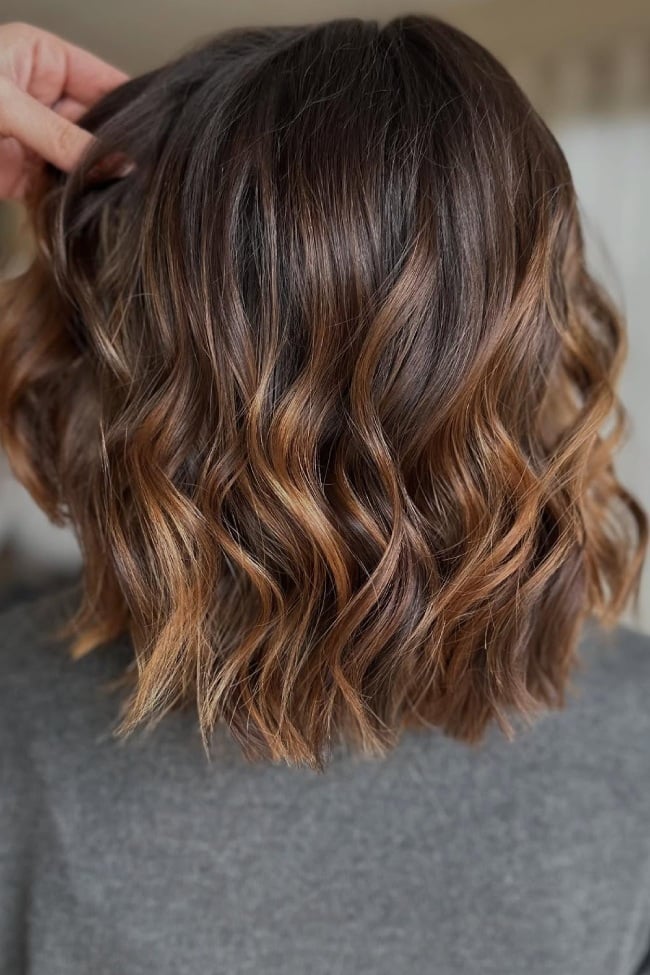 Dark Brown Collarbone Bob Back View — Classy Balayage Bob