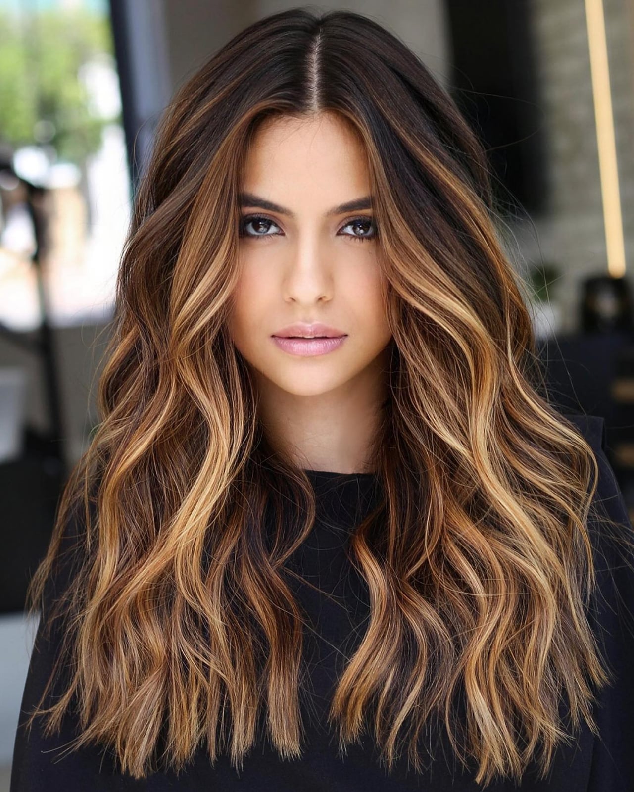 Long Layered Dark Brown With Honey Balayage Long Layered Dark Brown With Honey Balayage — Classy Balayage Highlights
