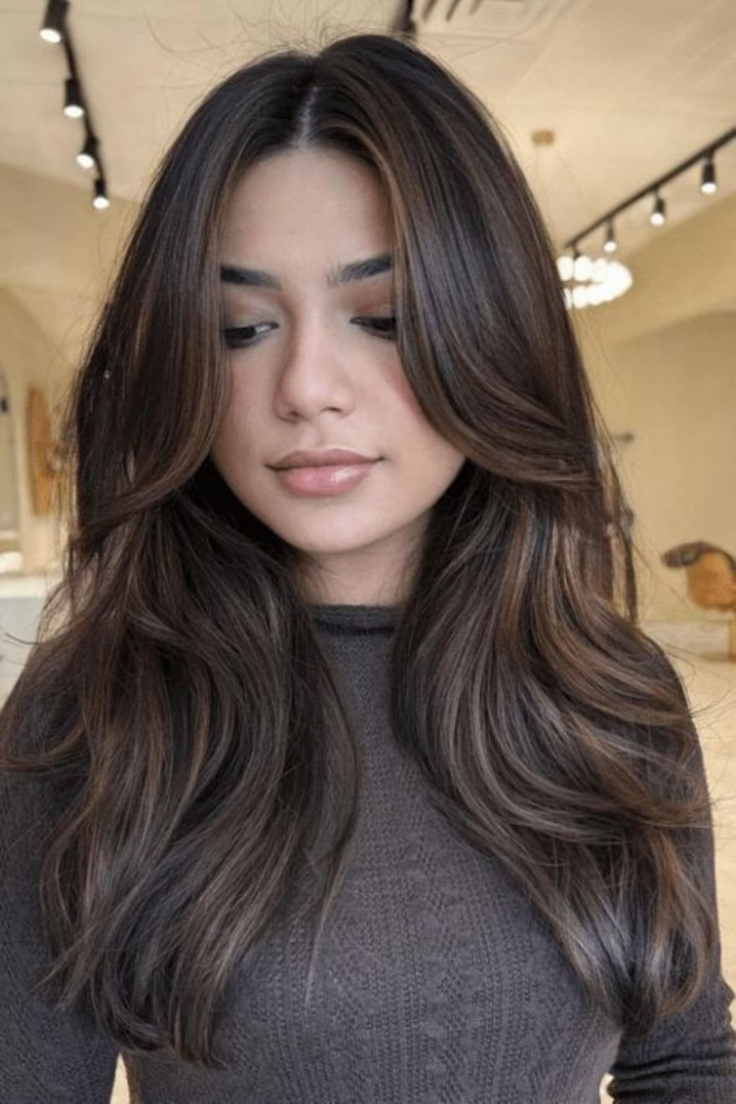 Dark Brown Lob With Ash Blonde Balayage Dark Brown Lob With Ash Blonde Balayage — Classy Balayage Highlights