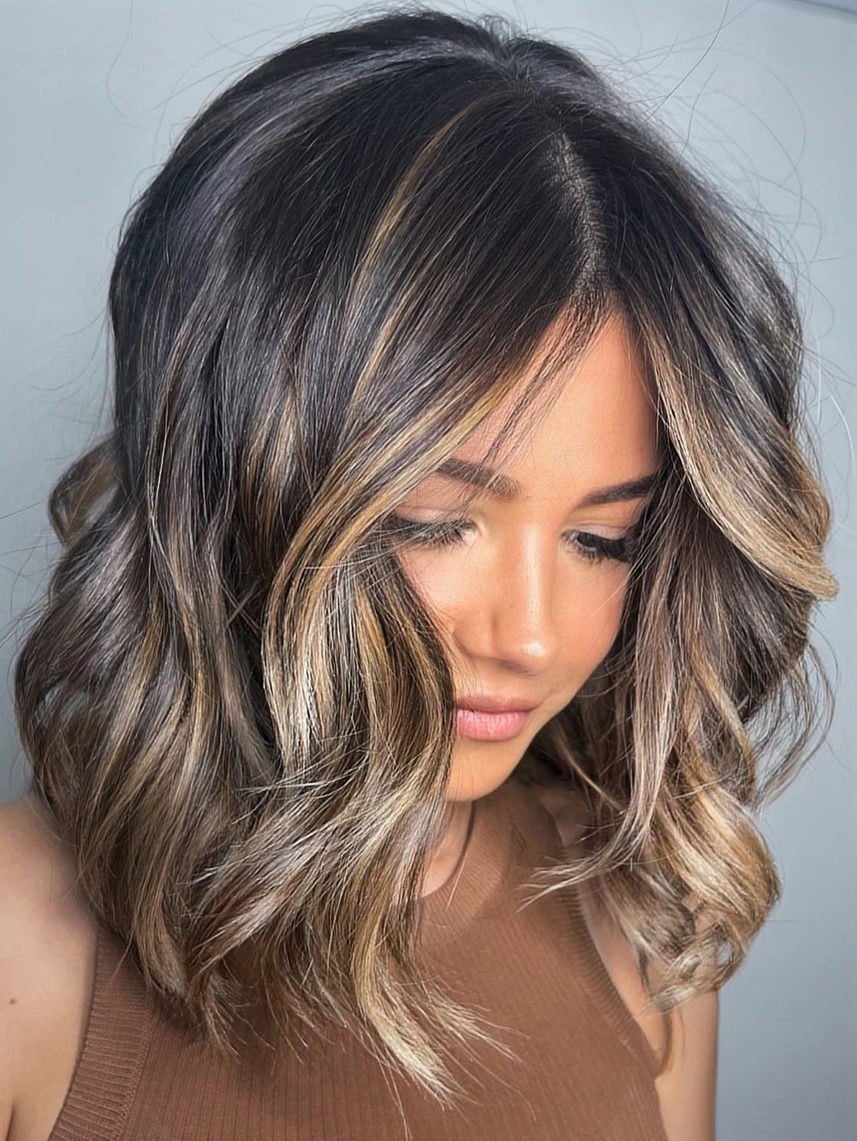 Dark Brown Mid-Back With Caramel Balayage, Office-Safe Version Dark Brown Mid-Back With Caramel Balayage, Office-Safe Version — Classy Balayage Highlights