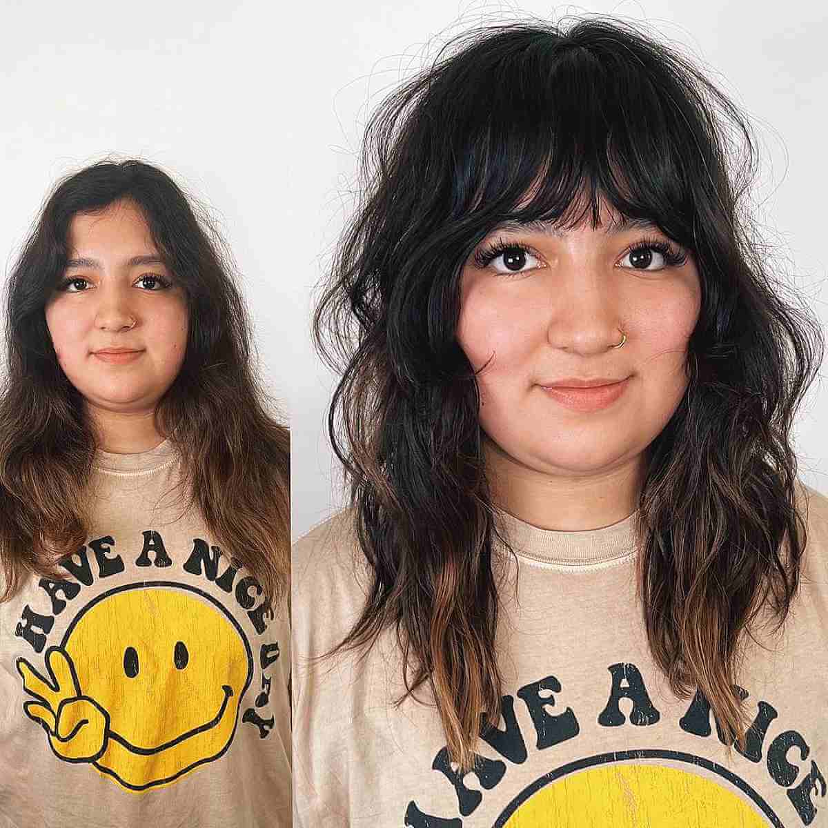 Mid-Back Layers With Soft Side-Swept Bangs Mid-Back Layers With Soft Side-Swept Bangs — Classy Bangs for Round Face