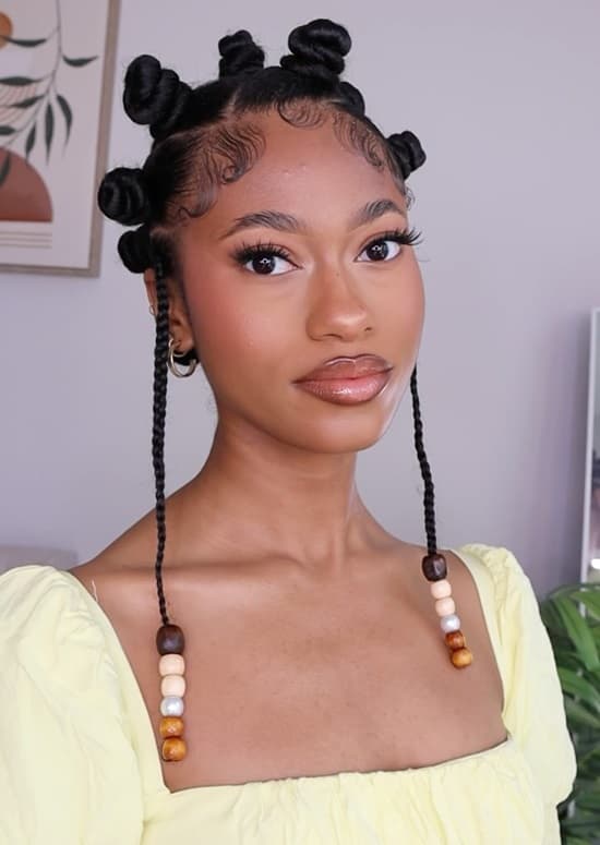 Bantu Knots with Beaded Braids and Yellow Top, Everyday Version Bantu Knots with Beaded Braids and Yellow Top, Everyday Version — Classy Bantu Knots