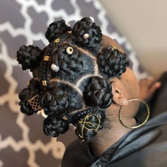 Intricate Bantu Knots with Gold Beads on a Collared Shirt Intricate Bantu Knots with Gold Beads on a Collared Shirt — Classy Bantu Knots