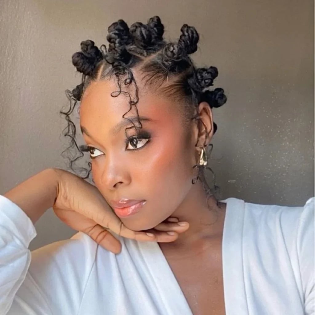 Small Bantu Knots with a Neutral Off-Shoulder Top, Close-Up Take Small Bantu Knots with a Neutral Off-Shoulder Top, Close-Up Take — Classy Bantu Knots