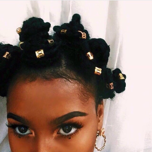 Bantu Knots with Gold Hair Cuffs for a Party, Subtle Twist Bantu Knots with Gold Hair Cuffs for a Party, Subtle Twist — Classy Bantu Knots