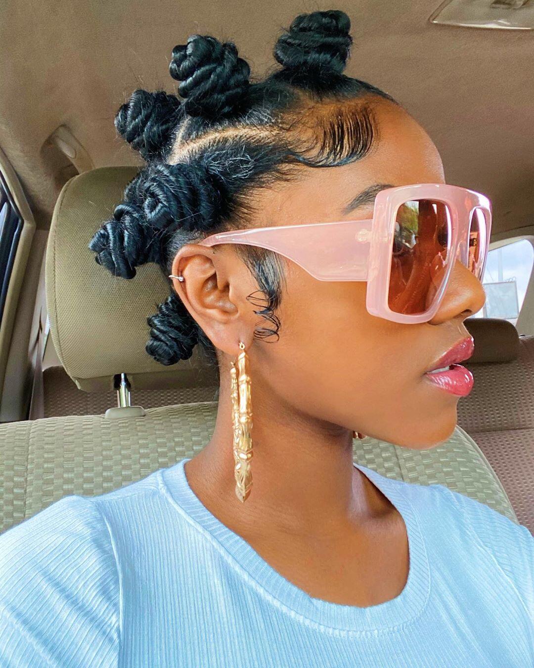 Bantu Knots with a Light Blue Ribbed Top and Pink, Close-Up Take Bantu Knots with a Light Blue Ribbed Top and Pink, Close-Up Take — Classy Bantu Knots