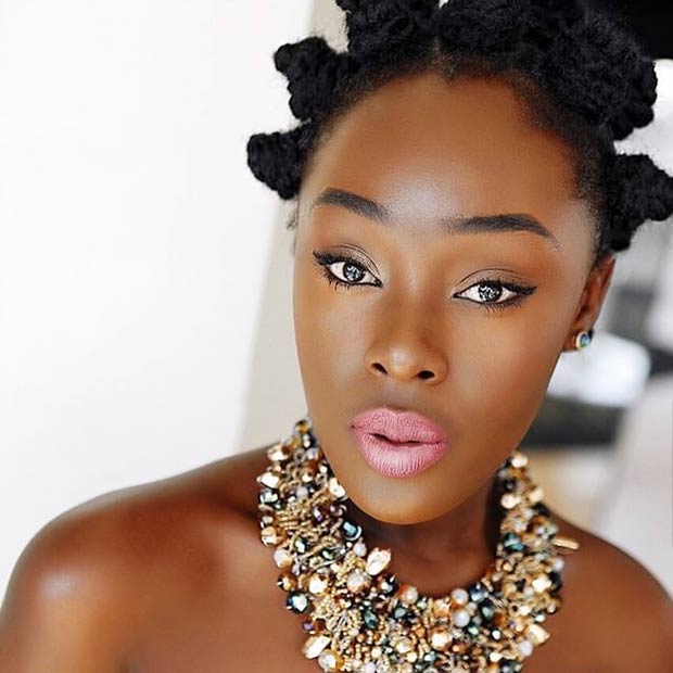 Small Bantu Knots with a Neutral Off-Shoulder Top, Office-Safe Version Small Bantu Knots with a Neutral Off-Shoulder Top, Office-Safe Version — Classy Bantu Knots