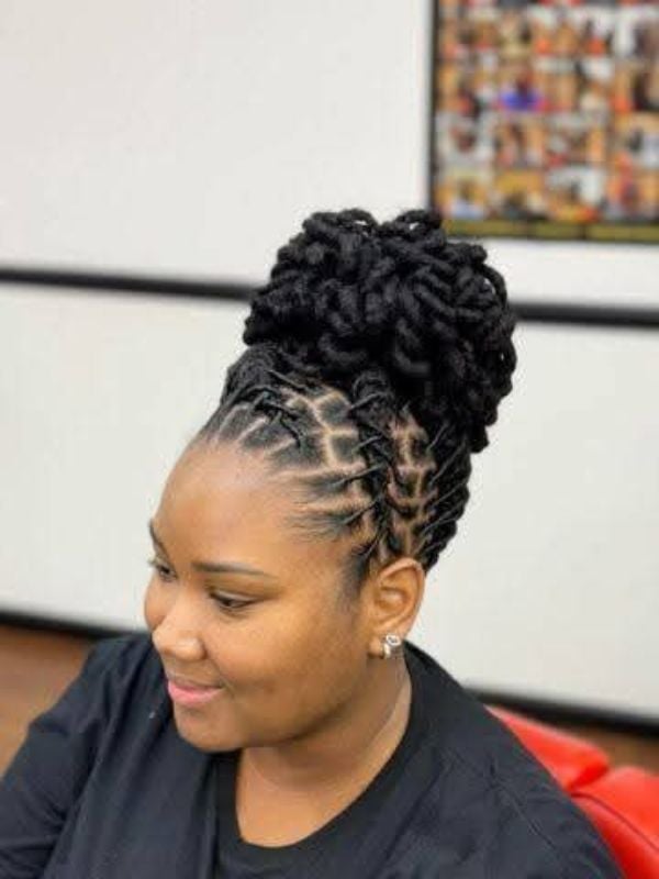 Mid-Back Thick Wavy Black Locs Bun With Braids Mid-Back Thick Wavy Black Locs Bun With Braids — Classy Barrel Locs