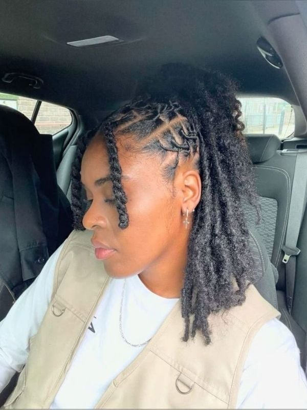 Shoulder Length Black Barrel Locs Ponytail With Braids Shoulder Length Black Barrel Locs Ponytail With Braids — Classy Barrel Locs
