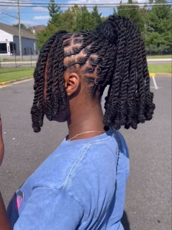 Shoulder Length Black Barrel Locs High Ponytail, Coily Shoulder Length Black Barrel Locs High Ponytail, Coily — Classy Barrel Locs