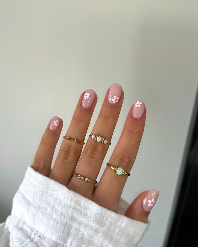Short Almond Pink Floral Decal Nails Short Almond Pink Floral Decal Nails — Classy Basic Nails