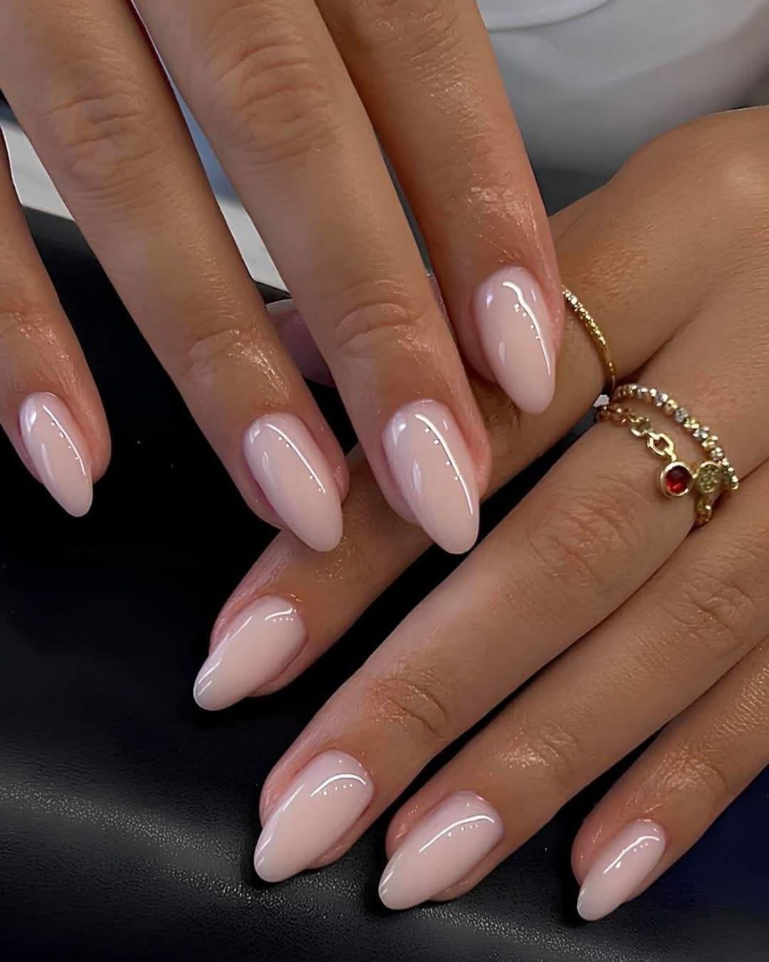 Medium Soft Square Milky Nude Glossy Nails Medium Soft Square Milky Nude Glossy Nails — Classy Basic Nails