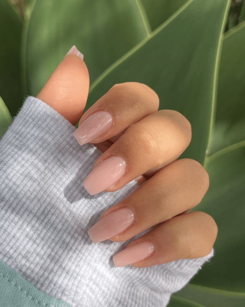 Long Coffin Sheer Milky Pink Glossy Nails Long Coffin Sheer Milky Pink Glossy Nails — Classy Basic Nails