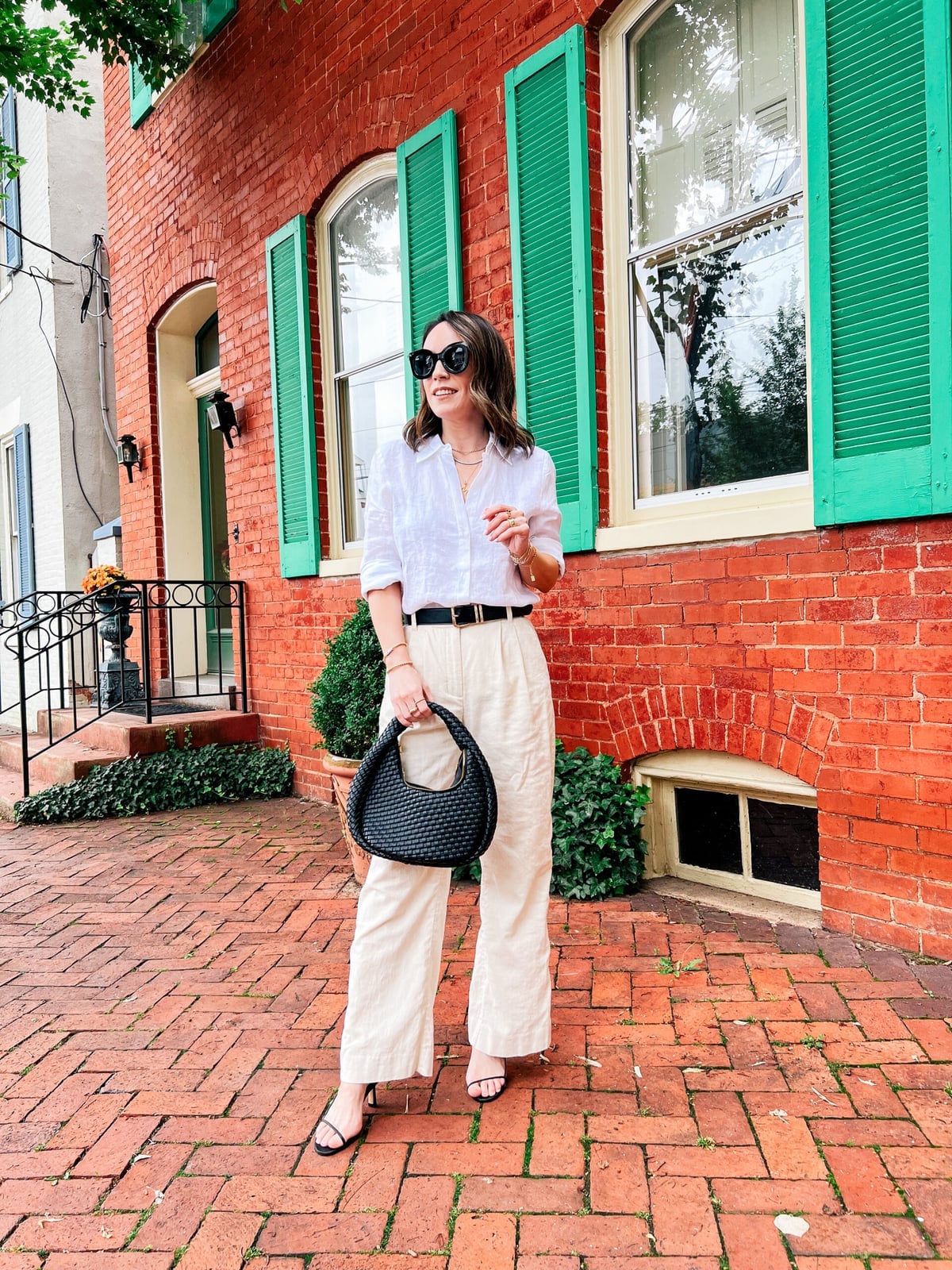 Beige Linen Trousers With Belted Shirt Beige Linen Trousers With Belted Shirt — Classy Beige Pants Outfits