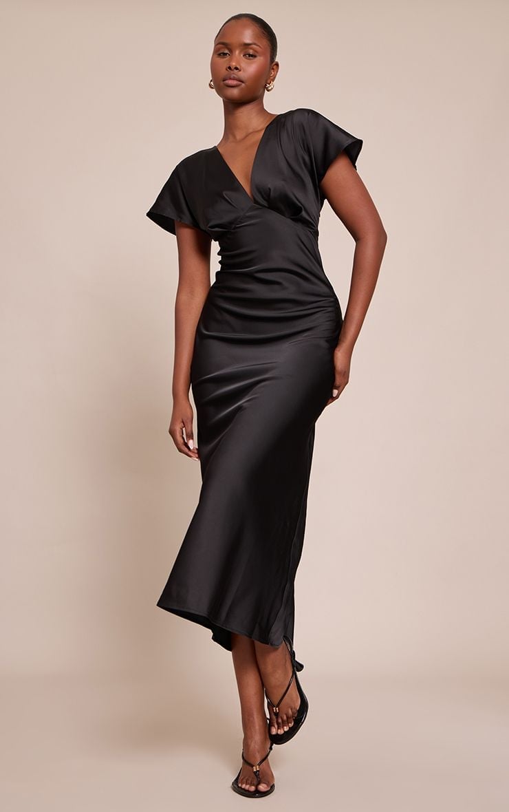 Satin Midi Dress with Flutter Sleeves Satin Midi Dress with Flutter Sleeves — Classy Birthday Outfits Black Women