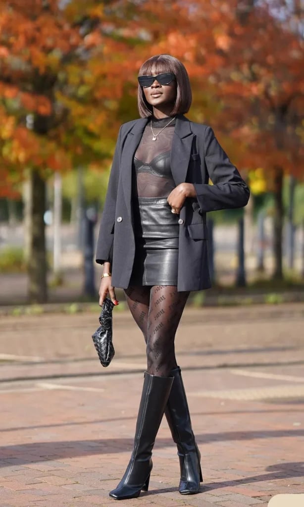 Leather Mini Skirt and Blazer for Night Out Leather Mini Skirt and Blazer for Night Out — Classy Birthday Outfits Black Women