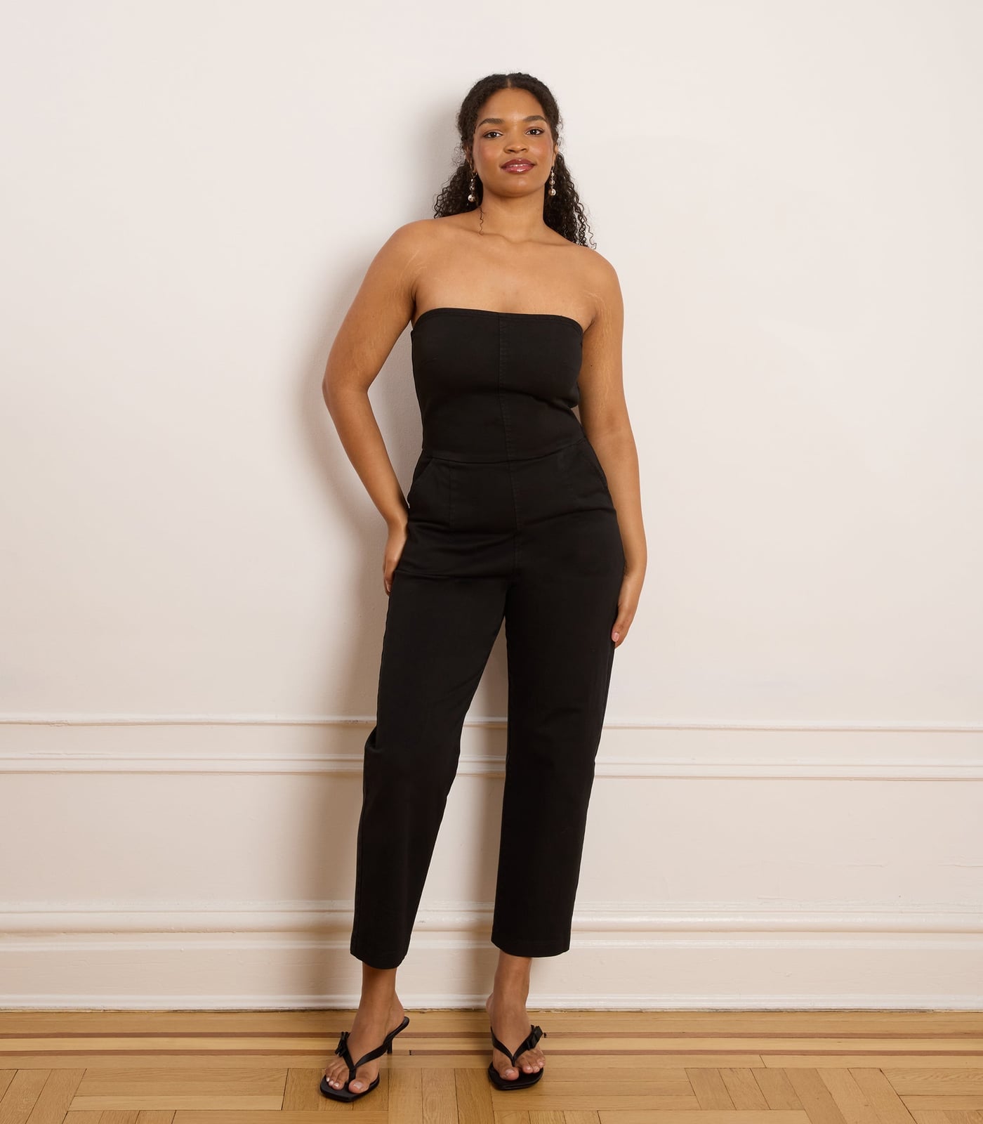 Strapless Jumpsuit with Straight Leg Silhouette Strapless Jumpsuit with Straight Leg Silhouette — Classy Black Jumpsuit Outfit