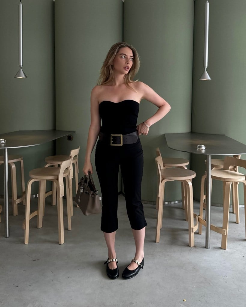 Strapless Jumpsuit with Cropped Wide Leg and Wide Belt Strapless Jumpsuit with Cropped Wide Leg and Wide Belt — Classy Black Jumpsuit Outfit
