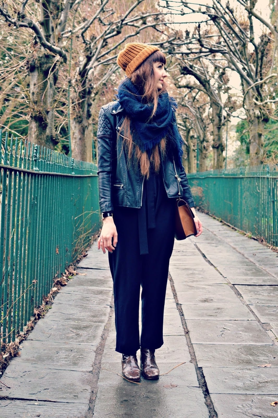 Layered Black Jumpsuit with Turtleneck and Leather Jacket Layered Black Jumpsuit with Turtleneck and Leather Jacket — Classy Black Jumpsuit Outfit