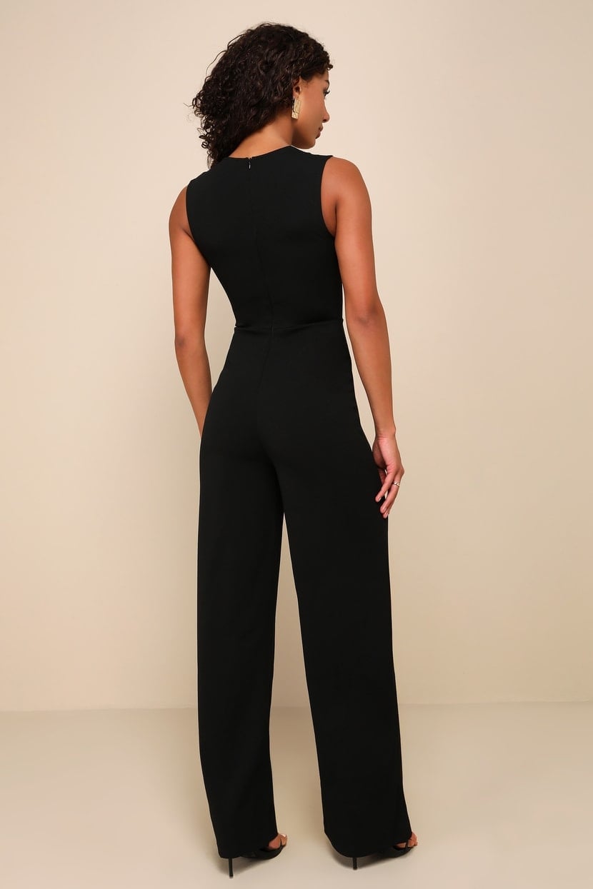 Sleeveless Wide-Leg Jumpsuit Back View Sleeveless Wide-Leg Jumpsuit Back View — Classy Black Jumpsuit Outfit