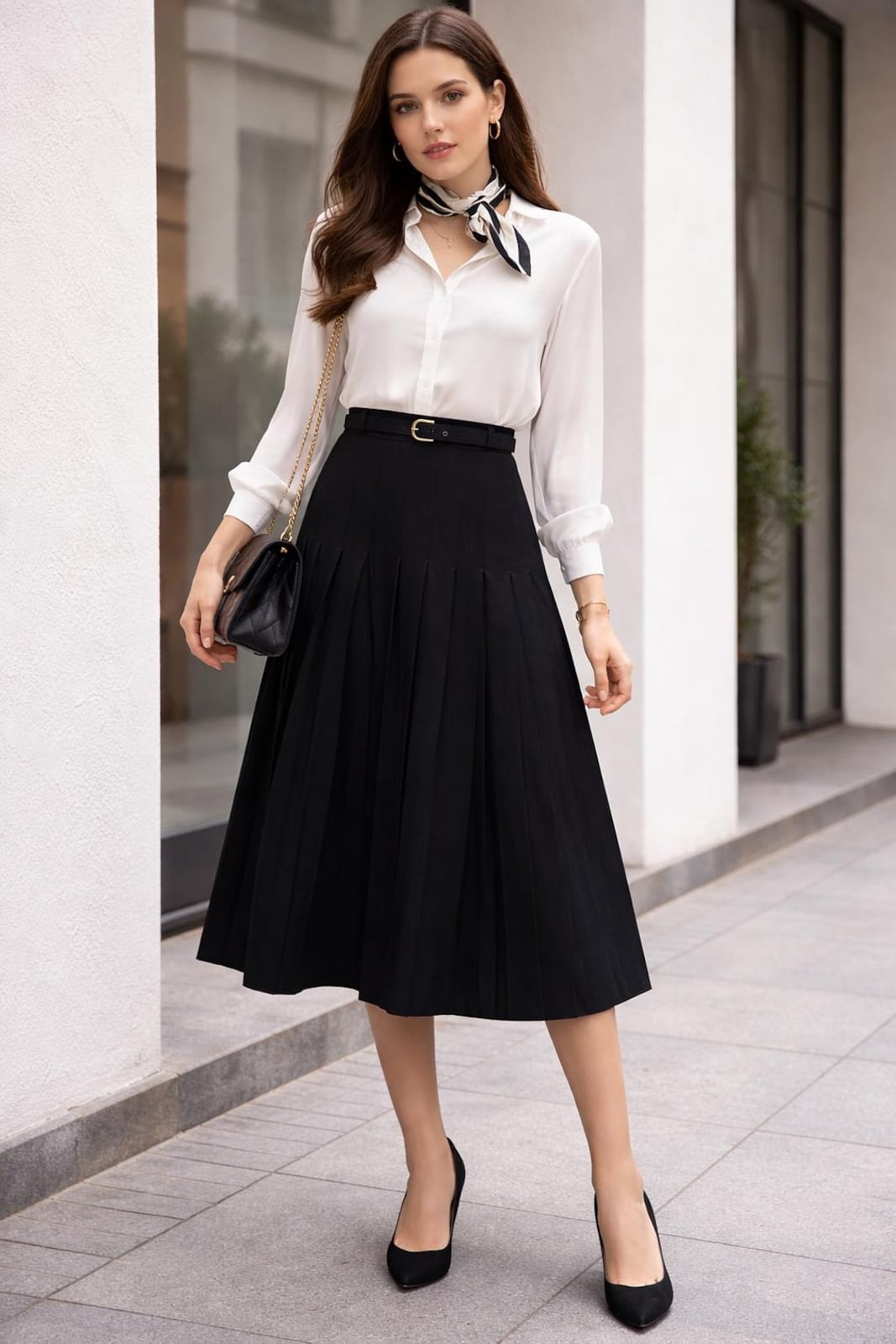Black Pleated Long Skirt Outfit Insanely Stylish Pleated Skirt Outfits To Wear Now