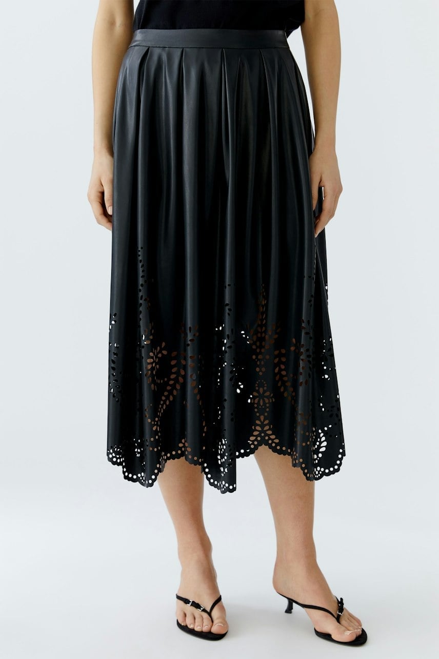 Laser Cut Black Faux Leather Midi Skirt Laser Cut Black Faux Leather Midi Skirt — Classy Black Midi Skirt Outfit