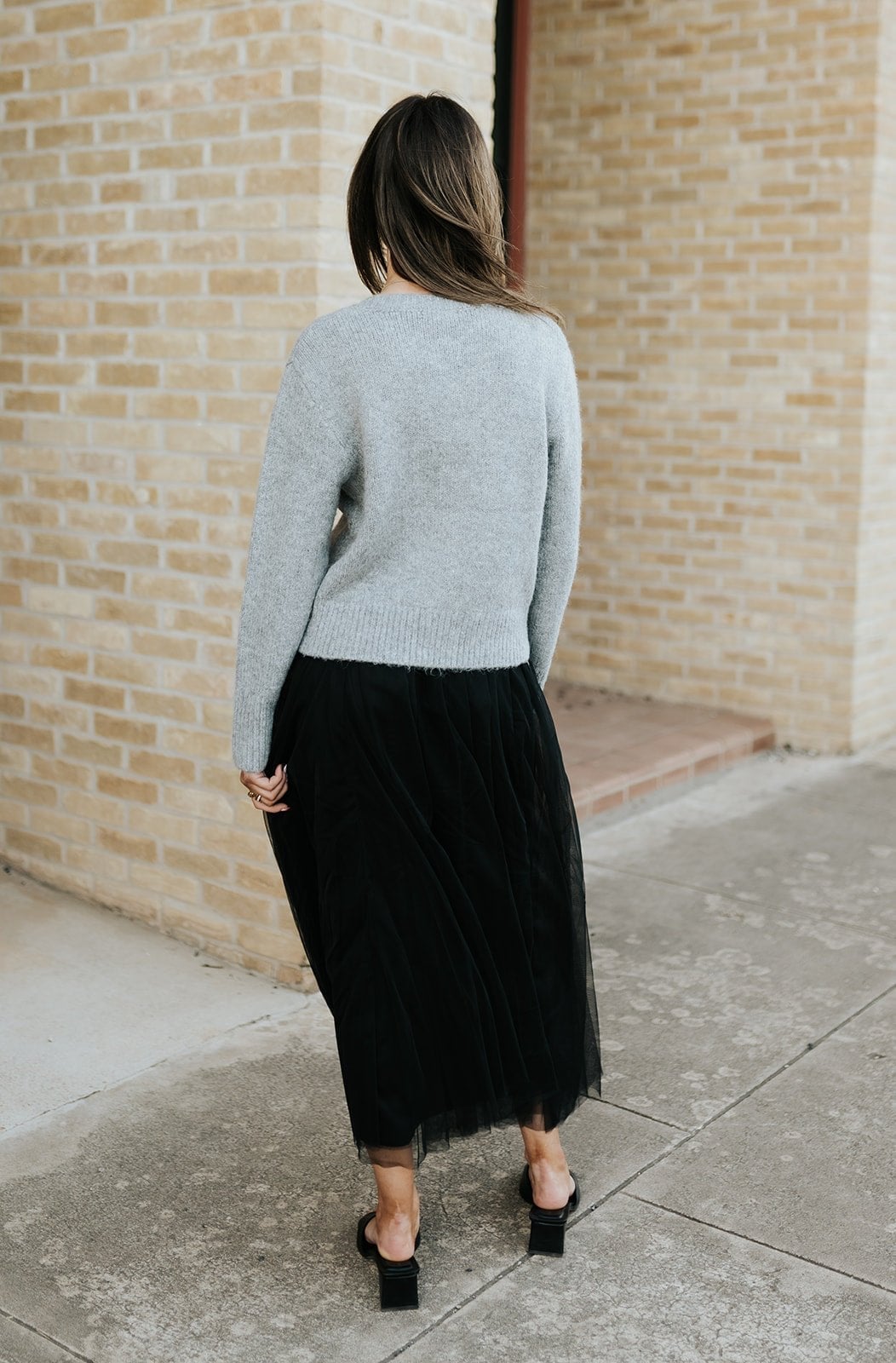 Tulle Black Midi Skirt With Cropped Sweater Tulle Black Midi Skirt With Cropped Sweater — Classy Black Midi Skirt Outfit