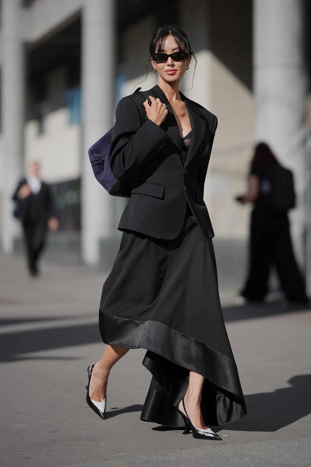 Asymmetrical Black Midi Skirt With Blazer Asymmetrical Black Midi Skirt With Blazer — Classy Black Midi Skirt Outfit