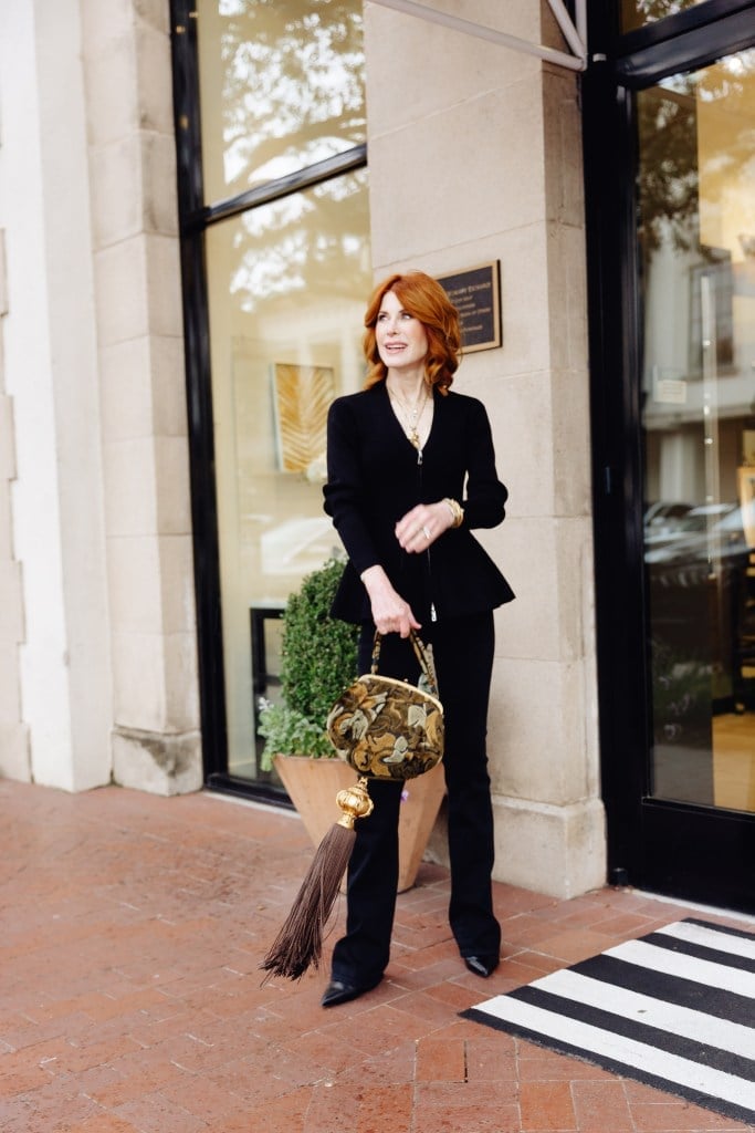 Monochromatic Black with Straight-Leg Trousers and Peplum Jacket — Classy Black Pants Outfits
