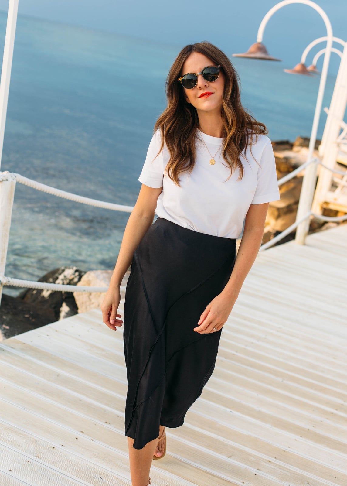 Black Silk Midi Skirt With White T-Shirt Black Silk Midi Skirt With White T-Shirt — Classy Black Skirt Outfit