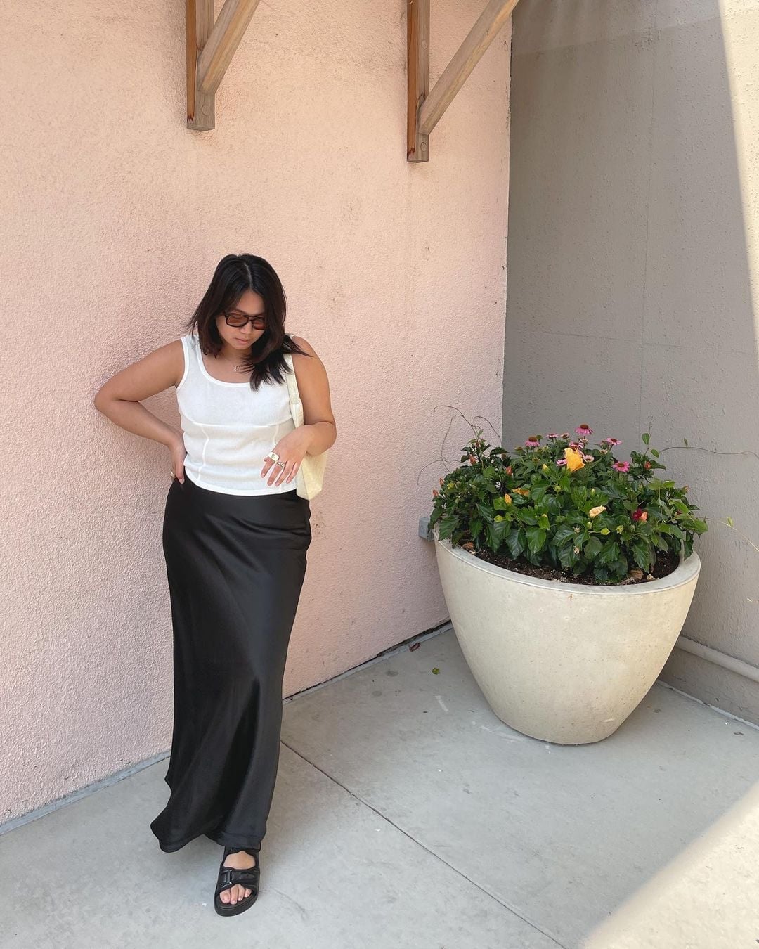 Black Silk Slip Skirt With White Oversized Shirt Black Silk Slip Skirt With White Oversized Shirt — Classy Black Skirt Outfit