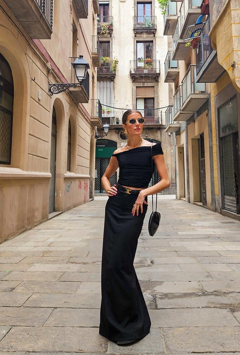 Black Maxi Skirt With Off-the-Shoulder Top Black Maxi Skirt With Off-the-Shoulder Top — Classy Black Skirt Outfit