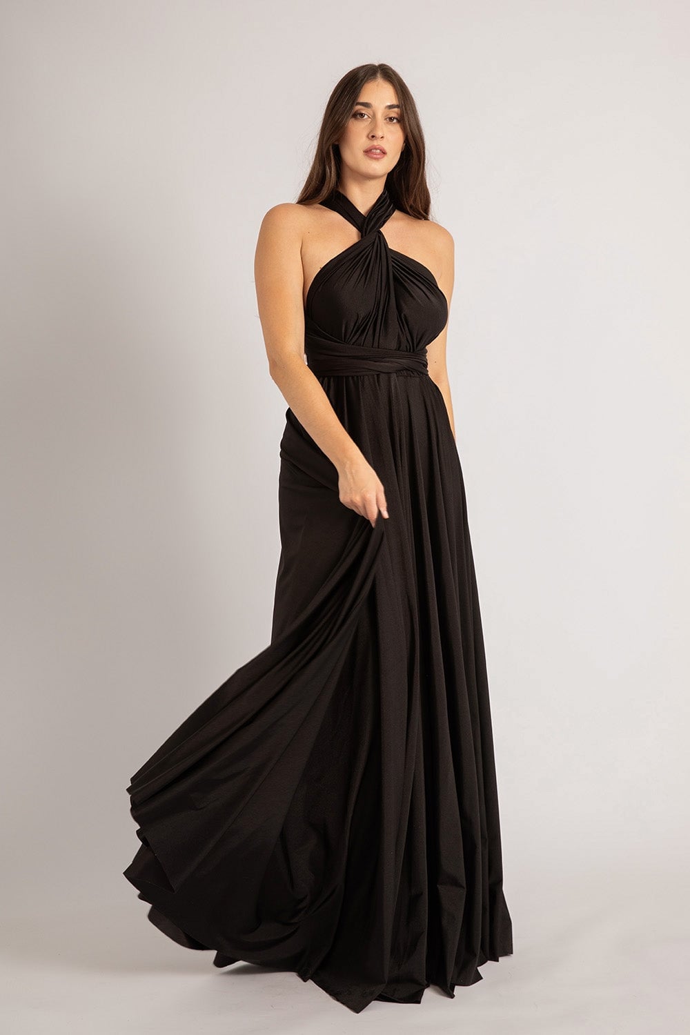Convertible Halter Neck Jersey Maxi Dress — Classy Black Tie Dresses