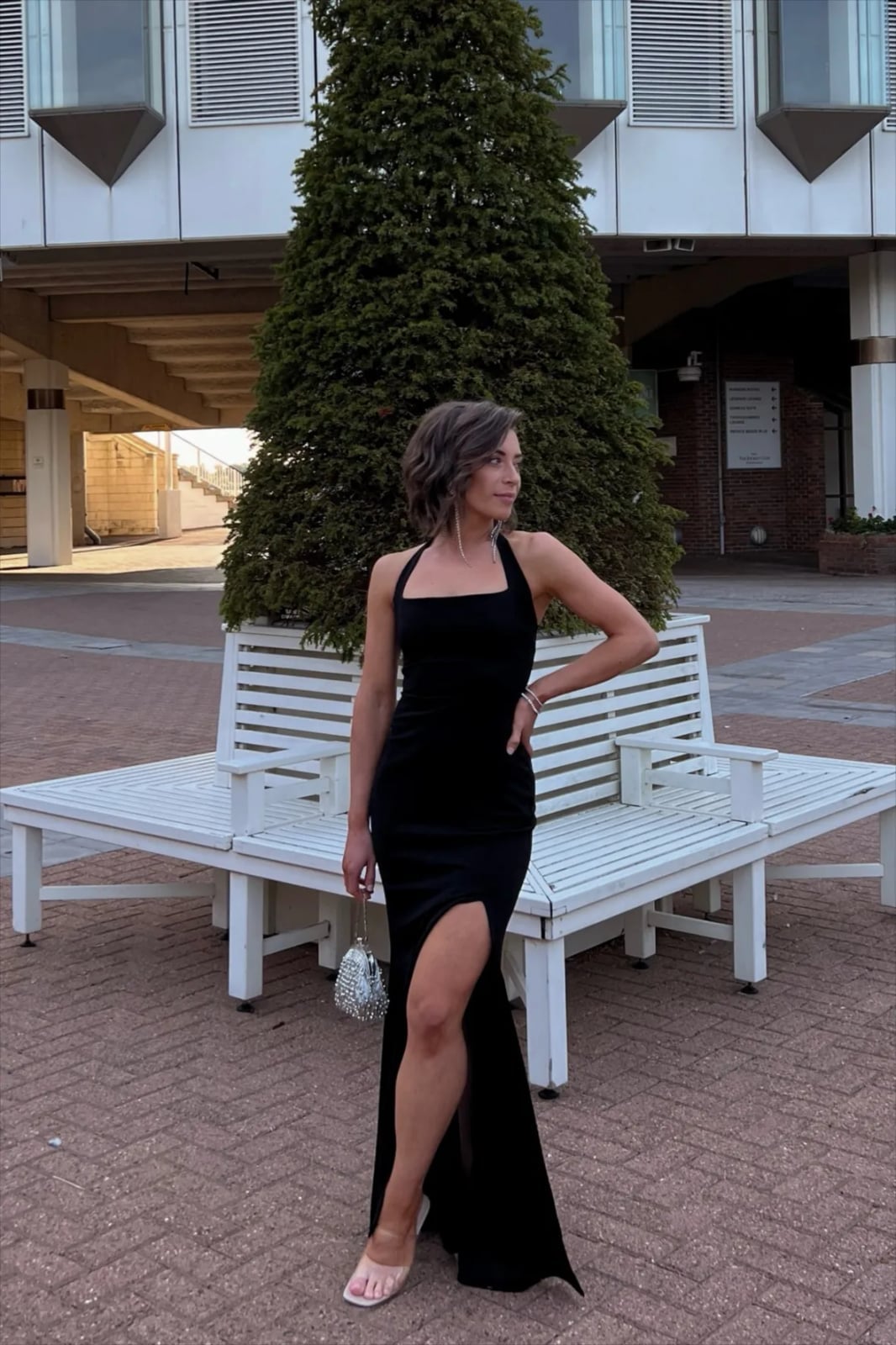 Velvet Halter Neck Dress with High Slit — Classy Black Tie Dresses