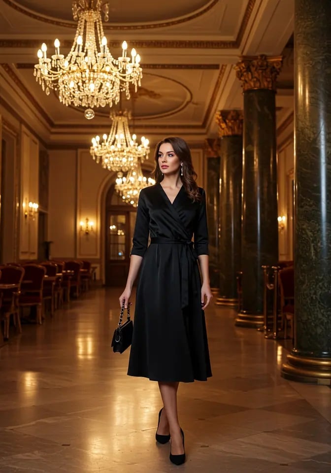 Black Satin Wrap Dress With Tie Waist Black Satin Wrap Dress With Tie Waist — Classy Black Tie Outfits