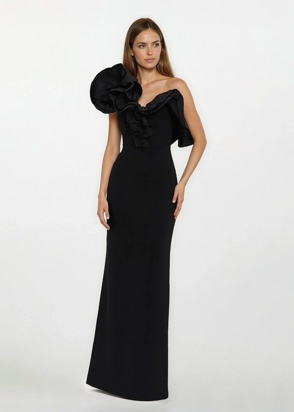 One-Shoulder Gown With Oversized Ruffle One-Shoulder Gown With Oversized Ruffle — Classy Black Tie Outfits