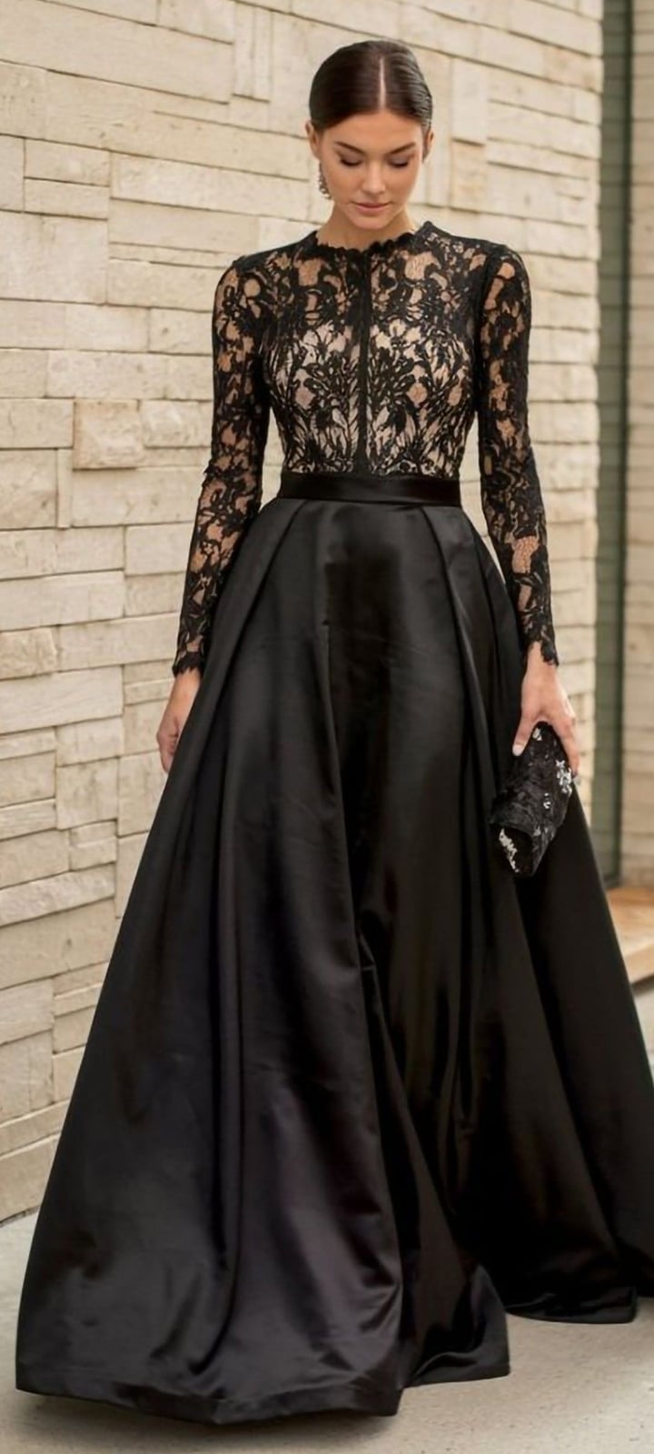Lace Top And Satin A-Line Skirt Ensemble Lace Top And Satin A-Line Skirt Ensemble — Classy Black Tie Outfits